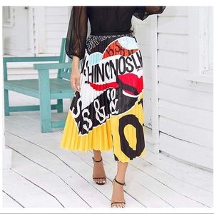Elegant Summer Graffiti A Line Pleated Skirt